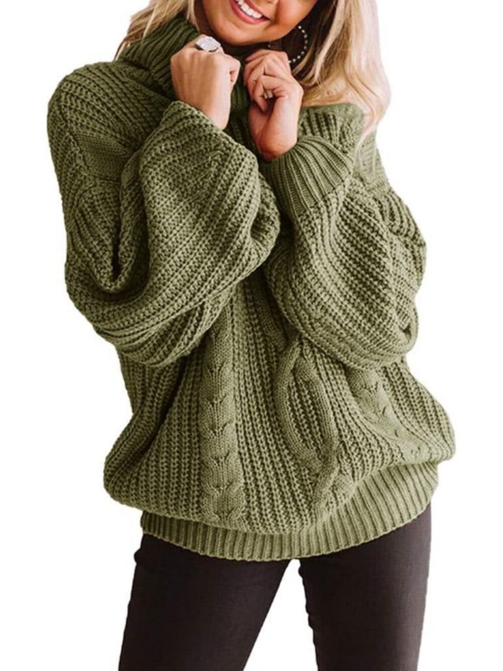 Plus Size Women's Chunky Turtleneck Sweater - Long Sleeve Cable Knit Jumper Top